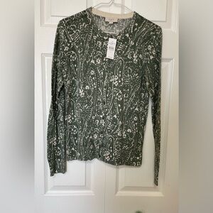 NWT LOFT Forest Green and White Floral Long Sleeve Tee